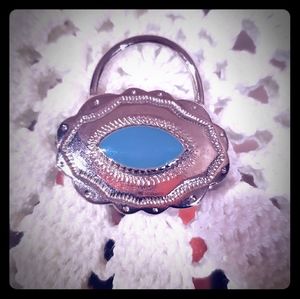 Beautiful Turquoise Color Cabochon Silver Tone Scarf Holder/Brooch/Pin/